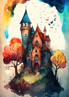 Fantasy Castle Watercolor