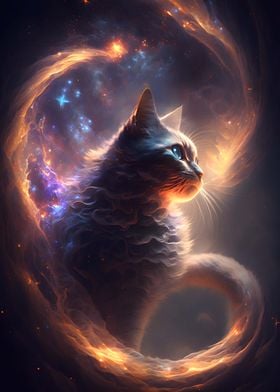 Cat Night Galaxy Wall Art