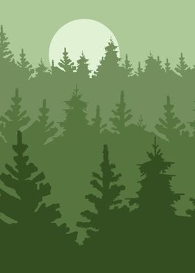 green forest and moon
