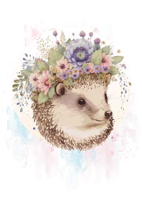 Floral Watercolor Hedgehog