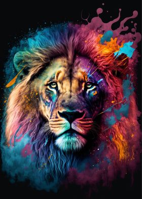 Colorful lion painting