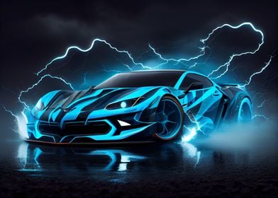 Sports car and lightning