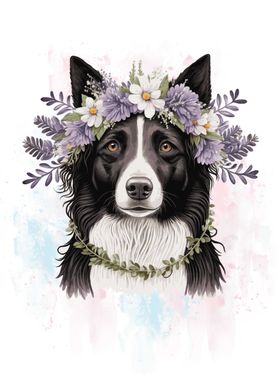 Floral Border Collie Dog