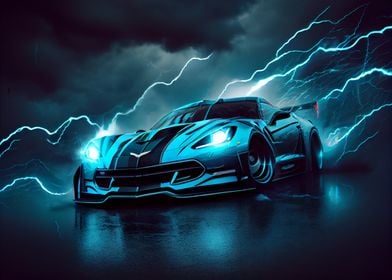 Sports car and lightning