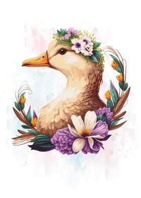 Floral Watercolor Duck