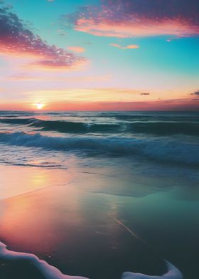 Sunrise on ocean waves