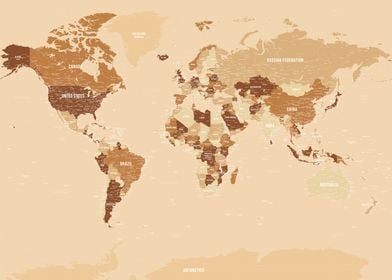 Political World Map Golden