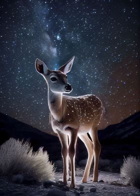 Deer Under Milky Way