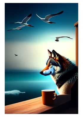 dog with coffee