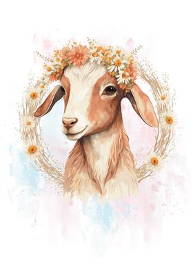 Floral Baby Goat Painting