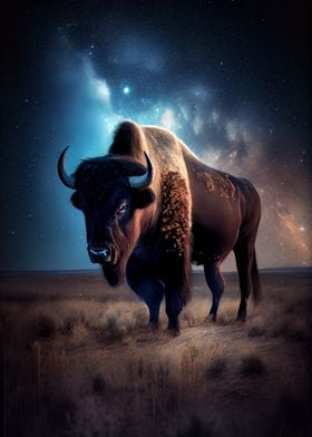 Bison under Milky Way