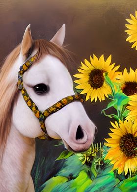 Horse and Sunflowers