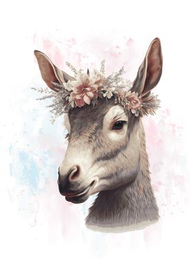 Floral Watercolor Donkey