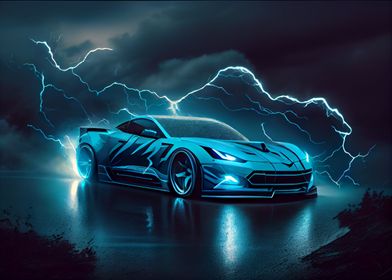 Sports car under lightning