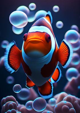 Fish in water bubbles