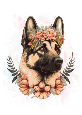 Floral German Shepherd Dog