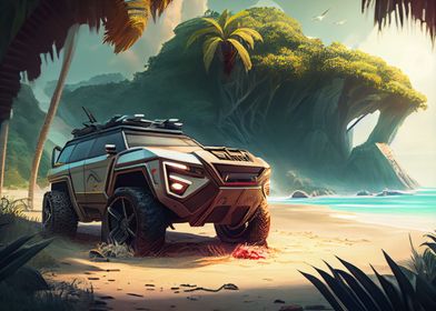 SUV on a tropical island