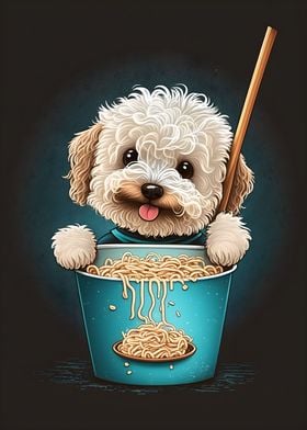 Cute Dog eating Noodles