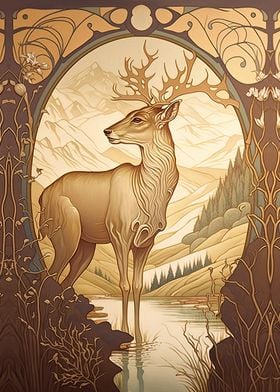 Deer Stag Art Nouveau