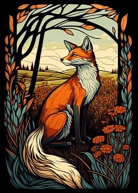 Fox Art Nouveau Wildlife
