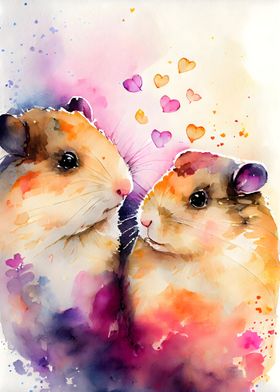 Hamster Couple Watercolor