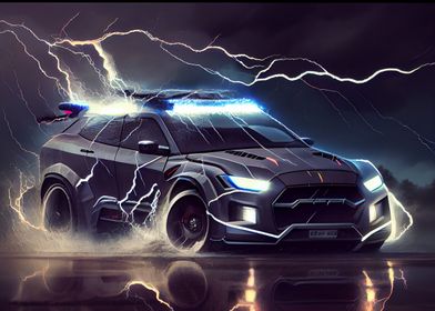 SUV and lightning