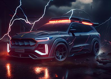 SUV and lightning