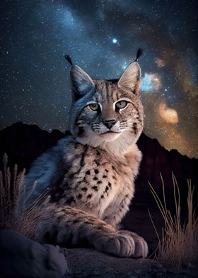 Bobcat under Starry Sky