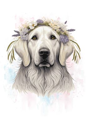 Floral Great Pyrenees Dog