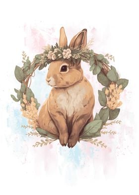 Floral Watercolor Rabbit