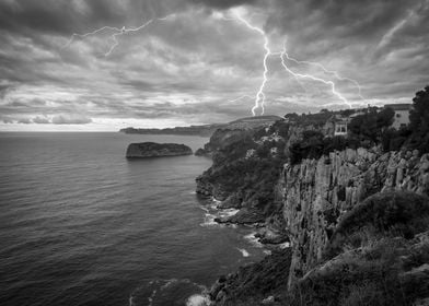 Storm sea black and white