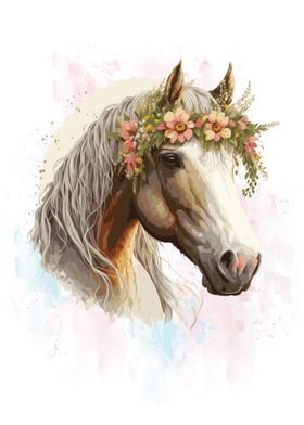 Floral Watercolor Horse