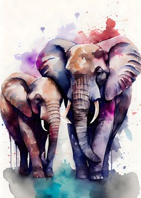 Elephant Couple Watercolor