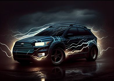 SUV and lightning