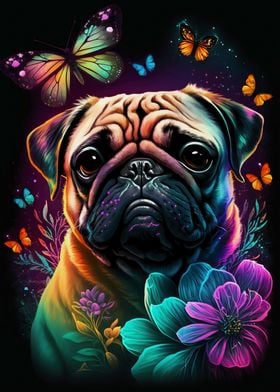 Pug Dog Neon psychedelic