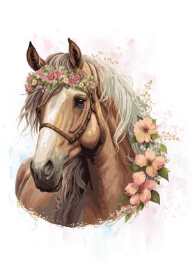 Floral Watercolor Horse