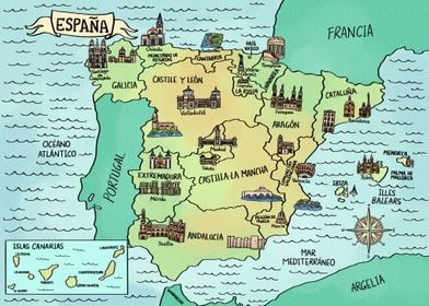 Mapa de Espana en Acuarela