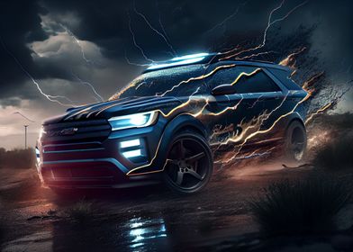 SUV and lightning