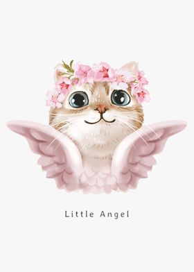 Cute angel cat in floral