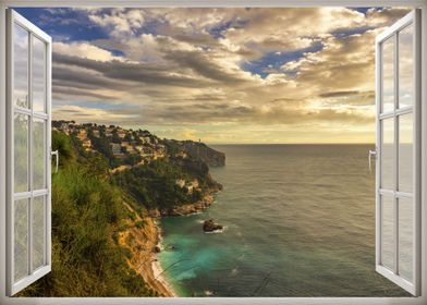 Open window cliff sea