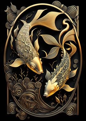 Koi Fish Golden Art Deco