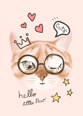 Cute cat face in glasses