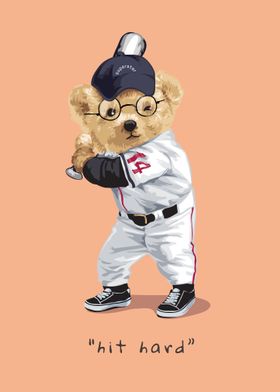 Bear doll in baseball