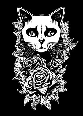 Flowers And Gothic Cat
