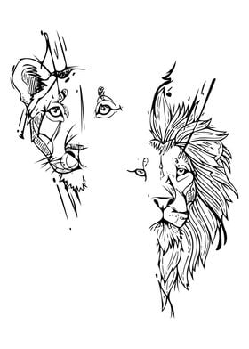 Lions Partner Line Art