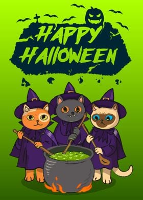 Happy Halloween Witch Cats