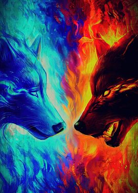 Double Wolfs Blue Red