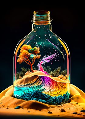 World in glass bottle