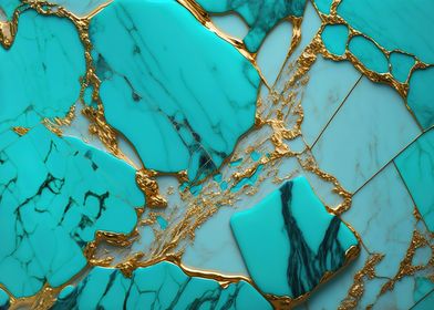 Cyan Gold Marble No1