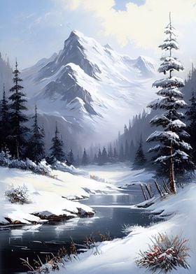 Snowy Mountains Oil Paint
